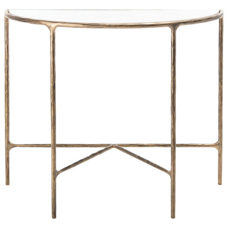 Safavieh Couture Jessa Forged Metal Console Table, Brass/White