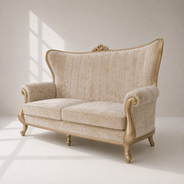 Luxury Solid Teak Wood Wingback Sofa | French Provincial Classic Living Room
