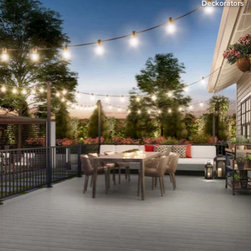 Vista Decking in Silverwood paired with Aluminum Contemporary Rail in Textured B - Deck Tiles And Planks