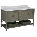 Kitchen Bath Collection - Beverly 60" Bath Vanity, Weathered Gray, Carrara Marble, Double Vanity - The Beverly: timeless and functional.