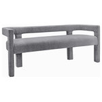 Meridian Furniture - Athena Boucle Fabric Upholstered Bench, Grey, Boucle Fabric - Get comfortable with this Athena bench featuring minimalistic design elements and a simple footprint. Artfully designed, this bench is made for comfort with a rounded footprint that hugs your back while you sit and relax with friends. The bench is covered top to bottom in rich grey boucle fabric, so it's super soft to the touch and elegant to the eye.