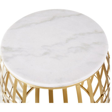 Gold Cage End or Side Table, Gold and White