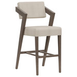 Hillsdale Furniture - Hillsdale Snyder Bar Height Stool - Interesting angles and unique functionality make the Hillsdale Furniture Snyder Non-Swivel Bar Height Stool a strong statement piece. This Modern bar height stool features strikingly angular arms and a seat back that tilts, offering customizable comfort to your guests. Constructed of sturdy wood finished in aged gray with a light beige fabric seat and back.  The reinforced footrest provides structural integrity and complements the geometric concept of this stool. Ideal at your bar height dining table or kitchen counter. Assembly required.