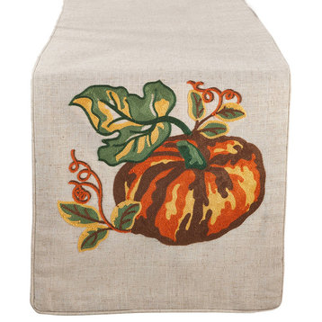 Embroidered Pumpkin Floral Thanksgiving Table Runner, Pumpkin
