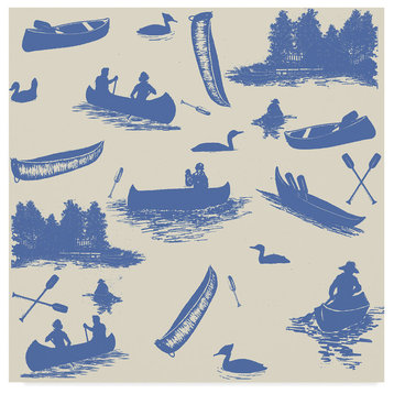 "Canoe Pattern Blue" by Sher Sester, Canvas Art, 14"x14"