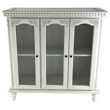Carved Glass Door Cabinet, White
