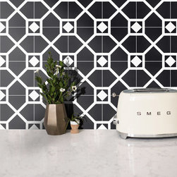 Moroccan Mosaic & Tile House - 8"x8" Mogador Handmade Cement Tile, Black/White, Set of 12 - Wall And Floor Tile