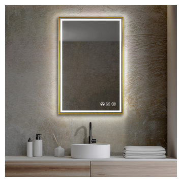 Fogless, Dimmable, Color Temperature Adjustable LED Mirror, Brush Gold, 24x36