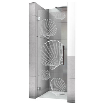 Hinged Alcove Shower Door With Ostra Design, Non-Private, 32"x70" Inches, Left