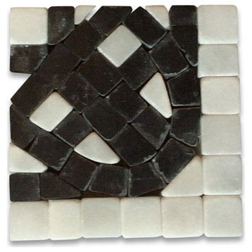 Marble Mosaic Border Decorative Tile Quadra Bianco 2.25x2.25 Tumbled, 1 piece