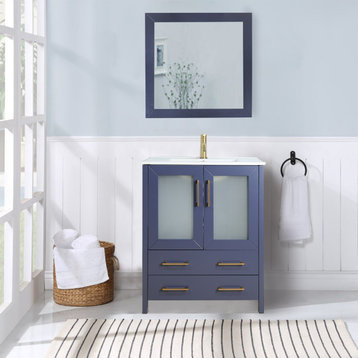Vanity Art Vanity Set With Ceramic Top, 24", Blue, Standard Mirror