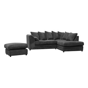 Darcey Corner Sofa With Footstool, Black, Right Facing