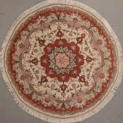 Round Persian Tabriz rug 5' diameter - Area Rugs