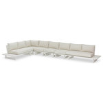 Meridian Furniture - Maldives Cream Water Resistant Fabric Outdoor Patio Modular Sectional - Create your own custom contemporary look on the deck or porch with the addition of this Maldives outdoor patio armless chair. Part of a large collection that lets you mix and match modular pieces to get the look you crave most. This modular sectional has cream water resistant fabric with a base made from white aluminum, so it's sturdy, tough, and ready to face the elements with impeccable beauty, season in and season out. Shop the contemporary pieces in this collection to create the outdoor entertaining area of your dreams.