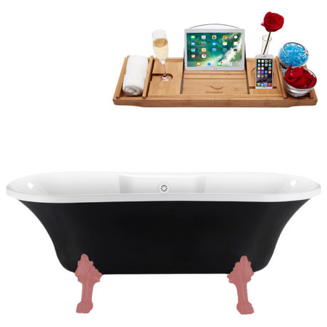 68" Streamline N103PNK-WH Clawfoot Tub and Tray With External Drain