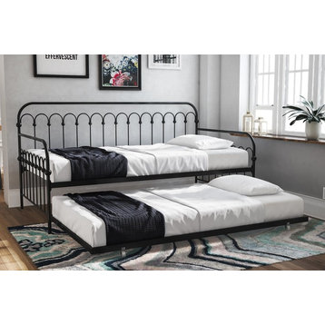 Novogratz Bright Pop Metal Daybed With Roll Out Trundle, Black