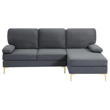 Modular Sectional Sofa, Golden Legs With Detachable Armrest Pillows, Gray