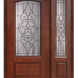 Prehung Side light Door 80 Fiberglass Brazos 1 Panel Arch Lite Glass - Front Doors