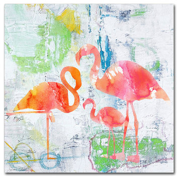Jean Plout 'Tropical Flamingos' Canvas Art, 14x14