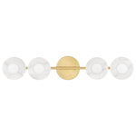 Hudson Valley Lighting - Elmont 4-Light Bath Bracket, Aged Brass, Alabaster Shade - A bath bar that introduces serious elegance into a simple design by setting alabaster discs as foils against each diffuser, Elmont�s accents of stone infuse drama into the bath.