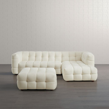 Boucle Cream Tufted Ottoman