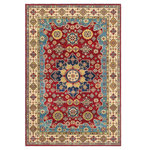 Bareens Designer Rugs - Bohemian Kazak Idella Red/Beige Wool Rug - 5'10'' x 8'9'' - Embellish your home with this exquisitely hand-knotted Kazak Rug made with the finest hand spun wool and all vegetable dyes. Demonstrating incredible attention to detail, this hand-knotted masterpiece features an intricate Kazak pattern in a classic color palette. Made in the Caucasian designs from Russia and the northern Persian empire, each Kazak incorporates distinctive tribal flavor with elements such as the stepped hooted polygons, geometrical medallions, animals and rosettes. The straight, clean lines and bold tones embody the weaving style of the Armenian and Afghani weavers known for these iconic designs. This magnificent rug featuring soft luscious pile and is made with handspun wool and natural dyes to produces soft luminous shades causing a beautiful sheen. With geometric designs and bold vibrant saturated colors predominately blues, reds, greens, and gold make a bold statement in any decor. The construction technique used ensures that the designs and colors Ae capable to withstand heavy traffic area.