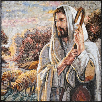 Stone Art Mosaic Jesus The Shepherd, 31"x31"