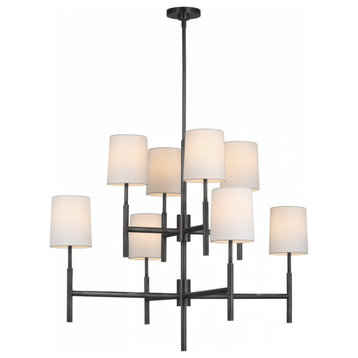 Clarion Large Two Tier Chandelier, 8-Light, Bronze, Linen Shade, 37.25"W