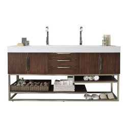 72 inch Double Bathroom Vanity Coffee Oak Finish with Integrated Sink Top - Bathroom Vanities And Sink Consoles
