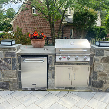 Nicolock Paver Patio with Fireplace, Small Kitchen and Greenhouse