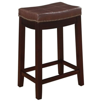 Pemberly Row 26" Transitional Wood/Faux Leather Counter Stool in Dark Brown