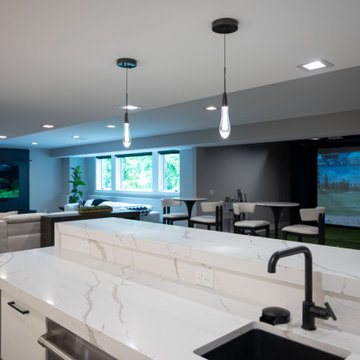 Finished Basement with Seated Bar, Wine Room and Golf Simulator in Rochester, MI