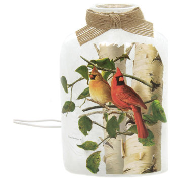 Stony Creek Summer Cardinals Lit Jar Red Birds Birch Tree Electric Hba0222