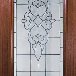 Slab Single Door 96 Mahogany Courtlandt 1 Panel Radius Lite Glass - Front Doors