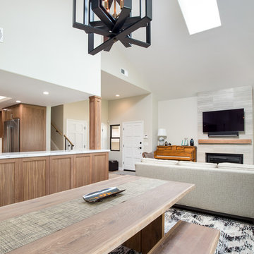 Transitional Open Kitchen with Natural Walnut Cabinetry
