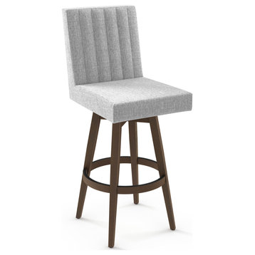 Amisco Dustin Swivel Stool, Grey White Polyester / Brown Wood, Bar Height