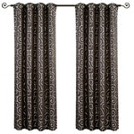 Royal Tradition - Tuscany Grommet Top Jacquard Panels, Set of 2, Chocolate, 104"x96", Set of 2 - This Contemporary Tuscany Abstract Jacquard Window Curtain Panel can be added to any Home Decor. The highlight of this drapery is the stylish Abstract Jacquard Pattern in must have colors & Silver metal grommets sewn at the top of the panel. Designed for a look of elegance, the grommets are spaced in such a way that the drapery forms neat pleated gatherings when left partially open. 1.5 Inch Internal Grommet Diameter. 100% Polyester machine washable.