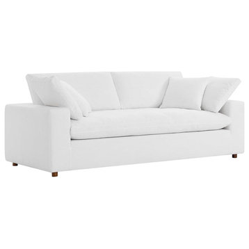 Modway Commix Upholstered Modern Fabric & Wood Sofa in Pure White