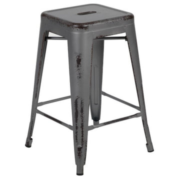Bowery Hill 24" Metal Backless Counter Stool in Distressed Silver Gray