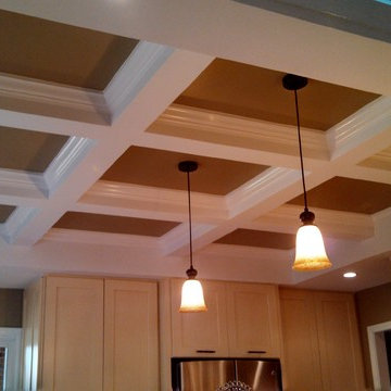 Kitchen Featuring Coffered Ceiling