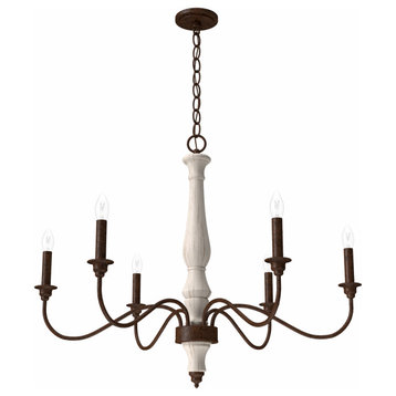 Teren Distressed White and Textured Rust 6 Light Chandelier Ceiling Light