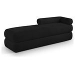 Meridian Furniture - Kennedy Upholstered Bench, Black, Teddy Fabric - Cozy never looked so good as when you're curled up on this Kennedy black faux shearling teddy fabric bench. The posh teddy fabric is ultra soft and welcoming, inviting you to lounge around and take it easy for a moment. A unique shape makes this bench an eye-grabbing addition to your living room or bedroom, with its channel base giving it added textural appeal. Contemporary by design, this bench bridges the gap between modern and traditional, so it's an easy fit wherever you choose to use it.