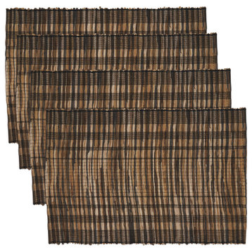 Water Hyacinth Placemats With Striped Design, Set of 4, Black