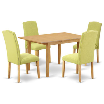 5Pc Rectangle 42/53.5" Dinette Table, 12 In Leaf, Four Parson Chair, Limelight