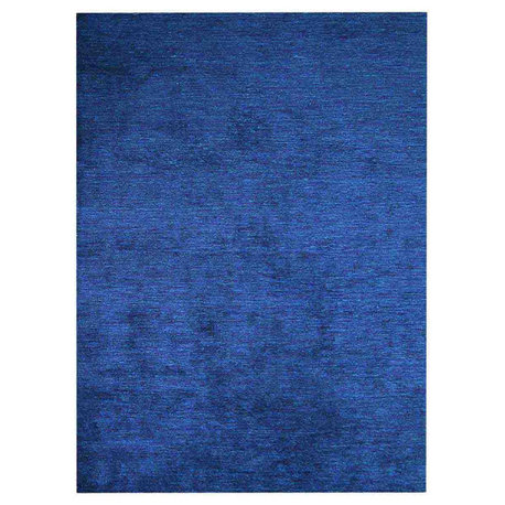 HAND KNOTTED LOOM SILK ECO-FRIENDLY AREA RUGS-Dark Blue Color,Solid Design, [Rectangle] 6'x9'
