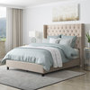 CorLiving Fairfield Gray Tufted Fabric Bed With Wings, Cream, Queen