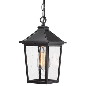 Farmhouse Exterior Hanging Porch Light, Black Chandelier, Seeded Glass Shade