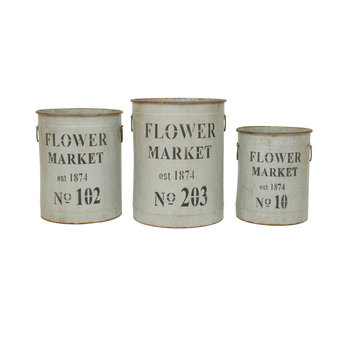 Metal Flower Market Buckets, 3-Piece Set