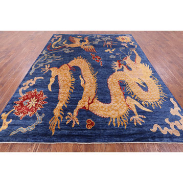 8' 11" X 11' 7" Dragon And Phoenix Design Hand-Knotted Wool Rug - Q12509