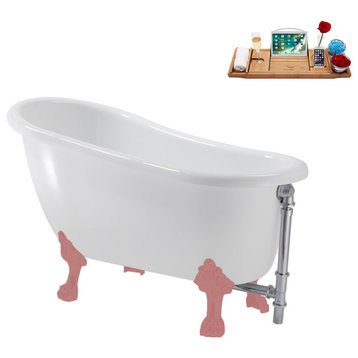 53'' Streamline N487PNK-CH Soaking Clawfoot Tub and Tray with External Drain